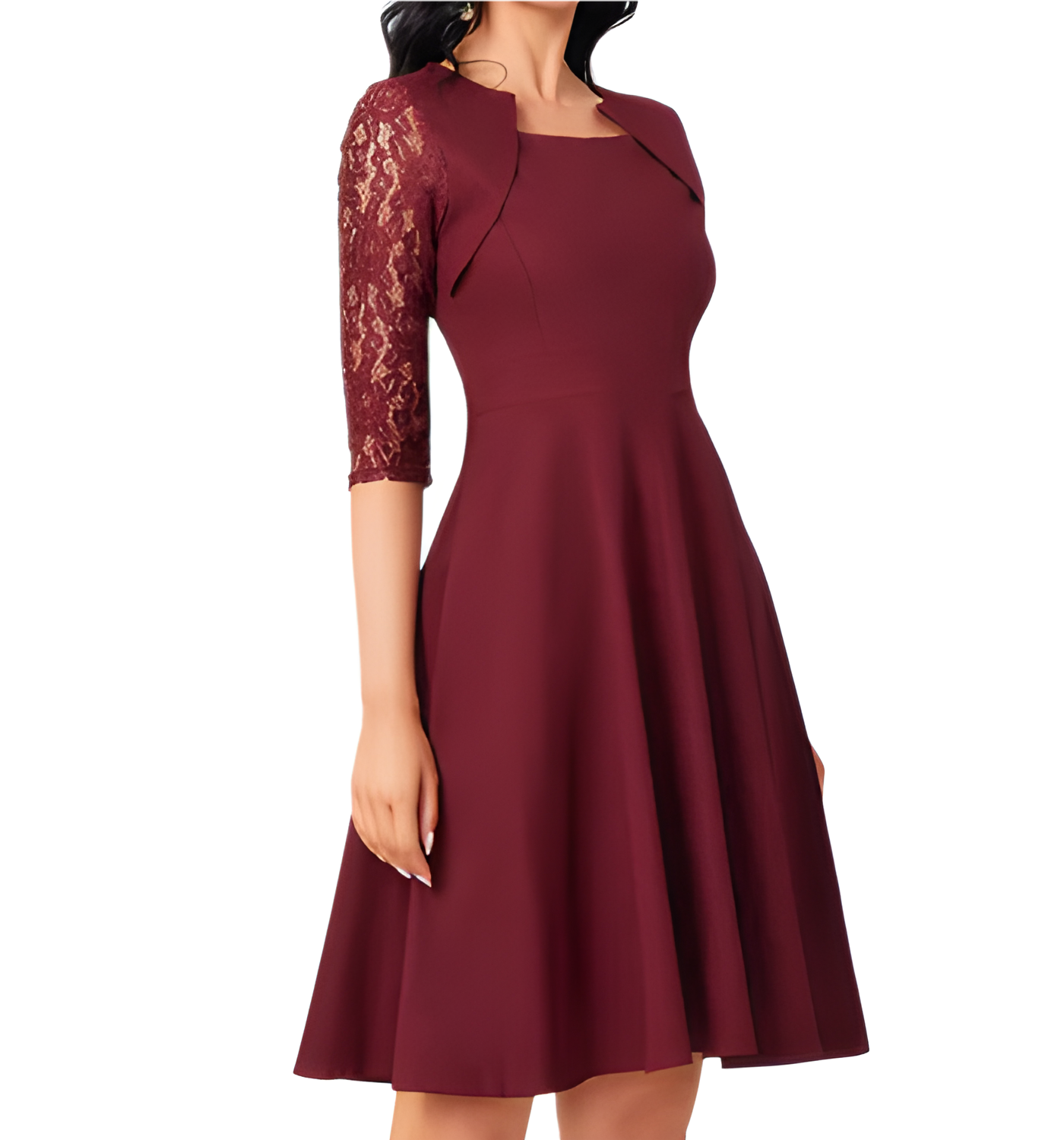 Elena | Women's Long Sleeve Round Neck Midi Dress