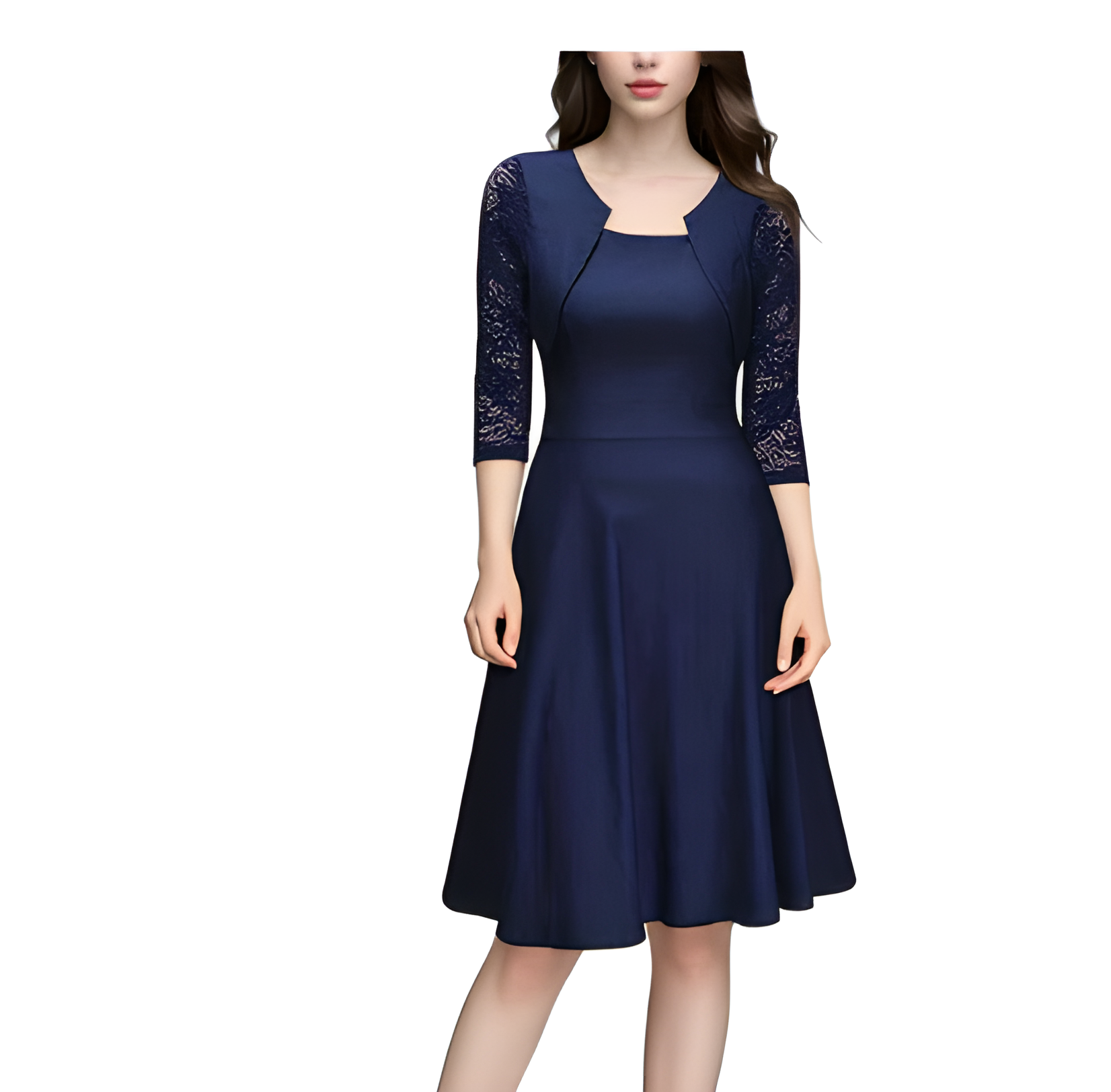 Elena | Women's Long Sleeve Round Neck Midi Dress