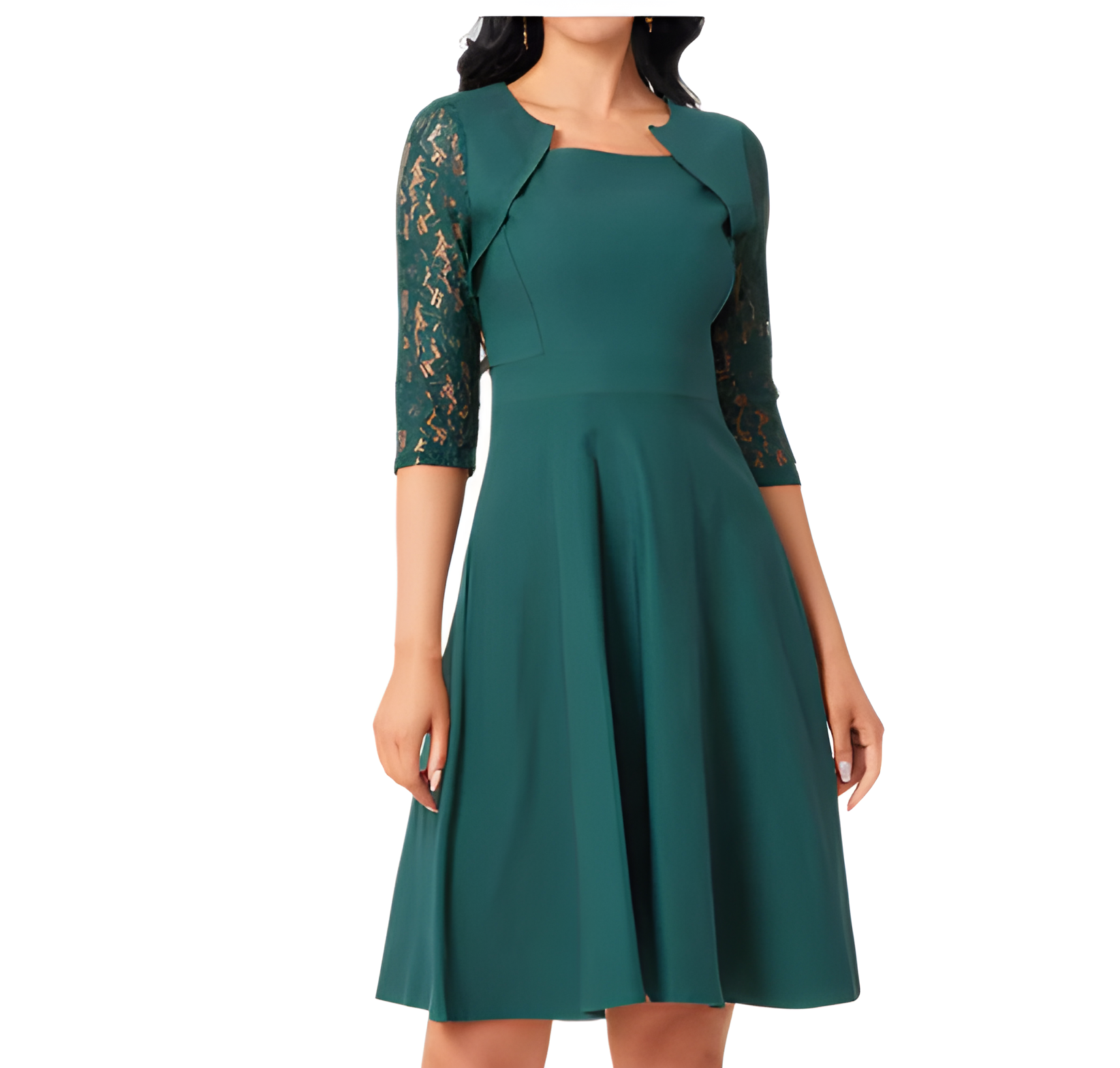 Elena | Women's Long Sleeve Round Neck Midi Dress