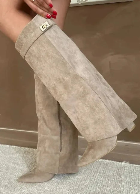 Elisa | Women's Suede Knee High Block Heel Boots