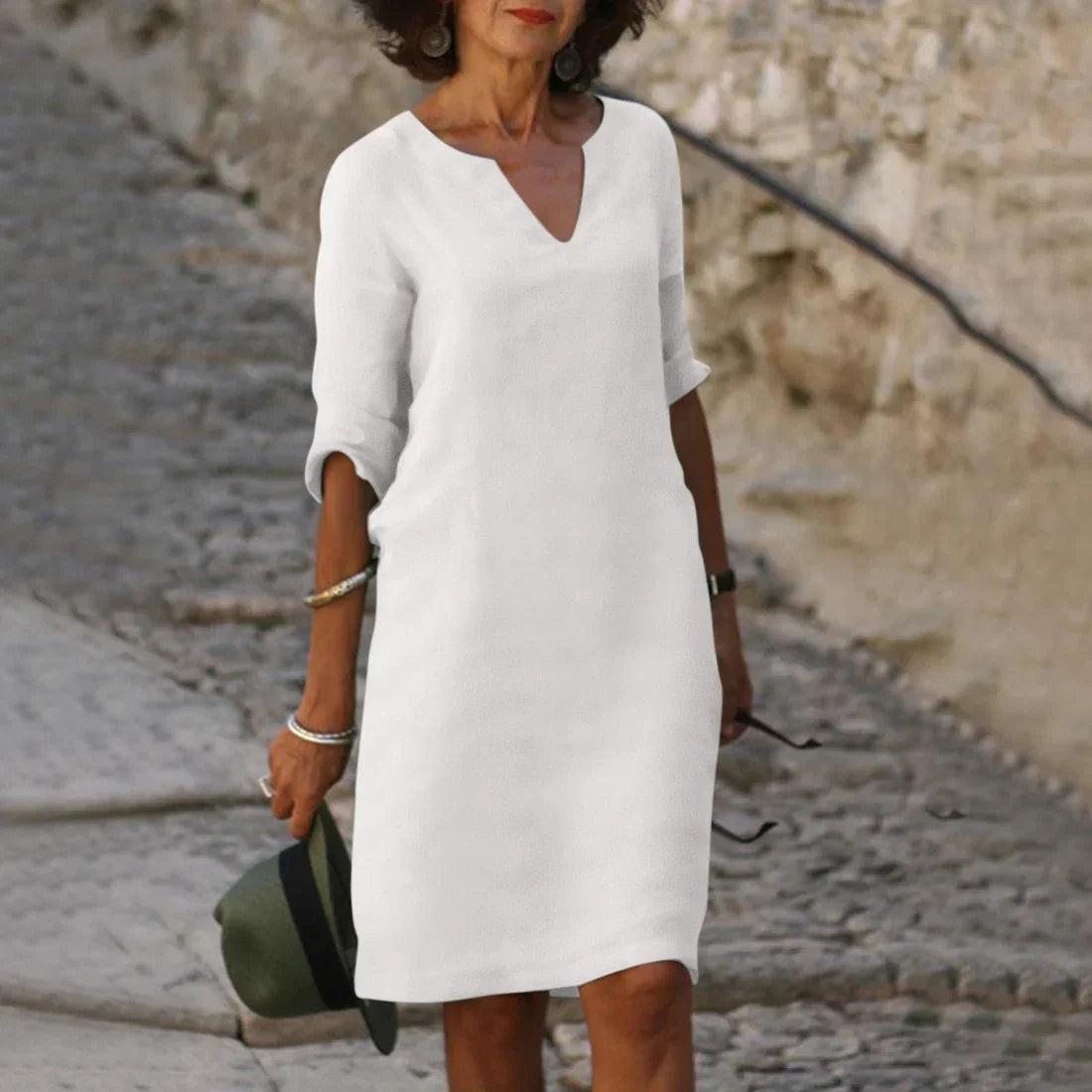 Elena | Women's Relaxed V-Neck Half Sleeve Dress