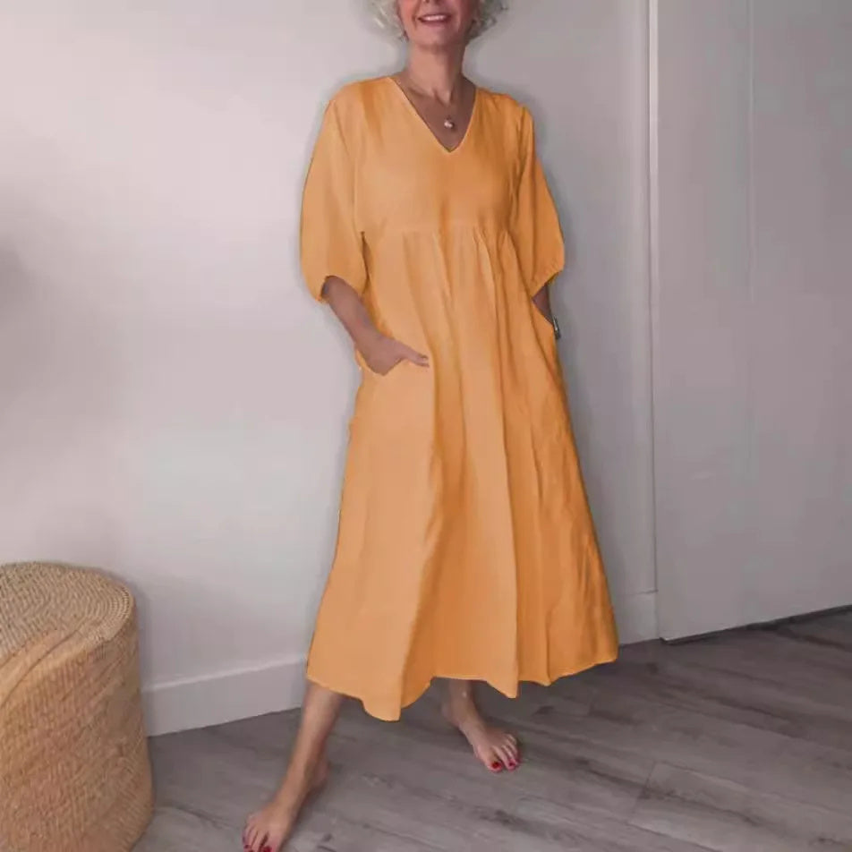 Lydia | Women's Casual V Neck Pocket Midi Dress