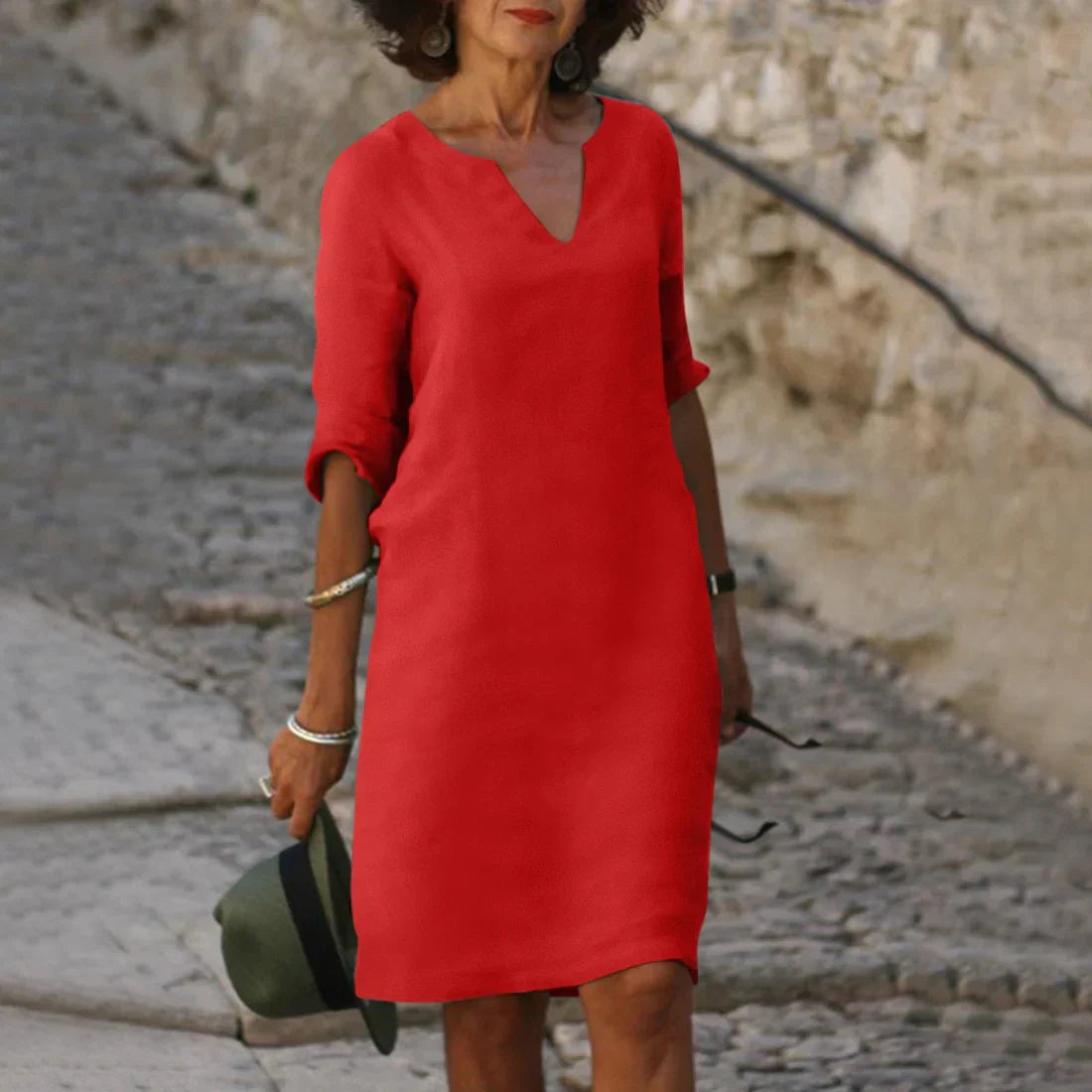 Elena | Women's Relaxed V-Neck Half Sleeve Dress