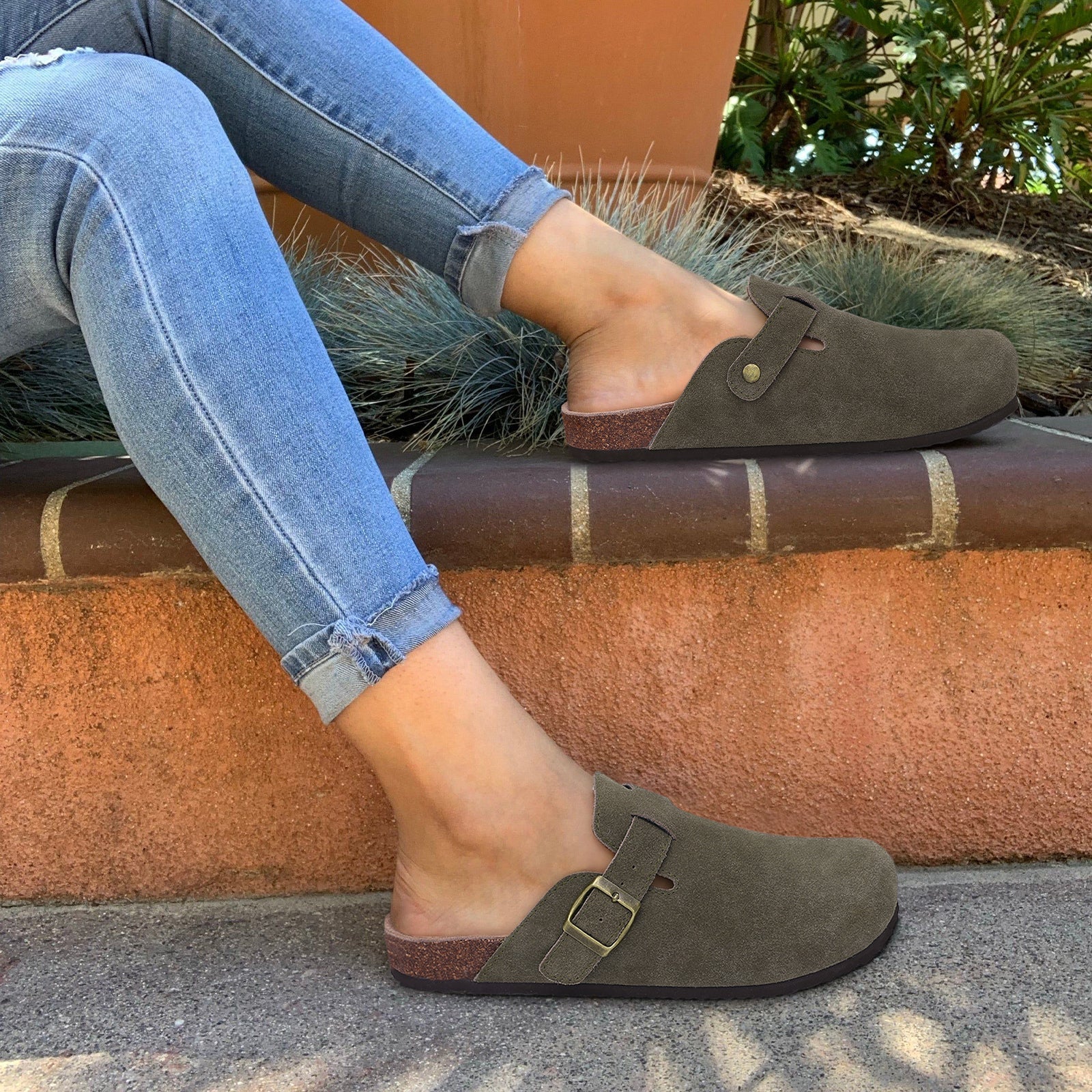 Ava | Women's Slip On Buckle Strap Flat Clogs