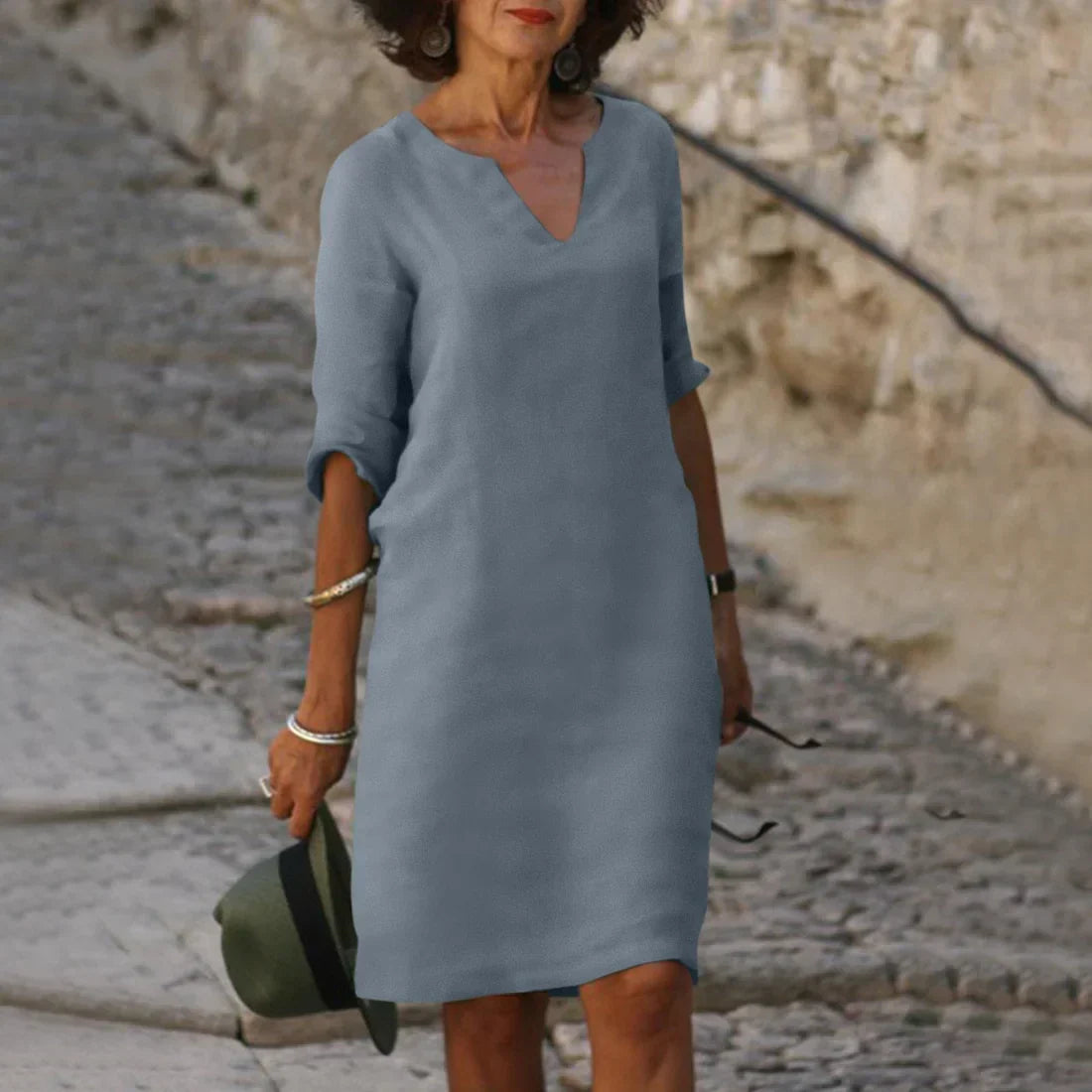 Elena | Women's Relaxed V-Neck Half Sleeve Dress