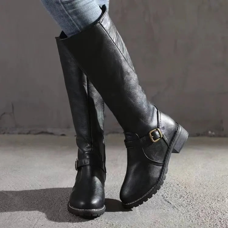 Lydia | Women's Leather Knee-High Buckle Riding Boots