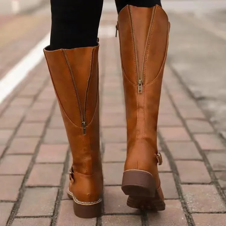 Lydia | Women's Leather Knee-High Buckle Riding Boots