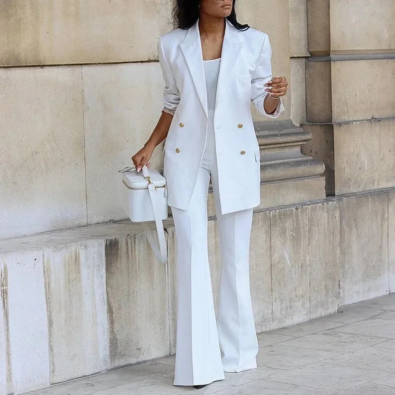 Olivia | Women's Double Breasted Blazer Flare Pant Suit