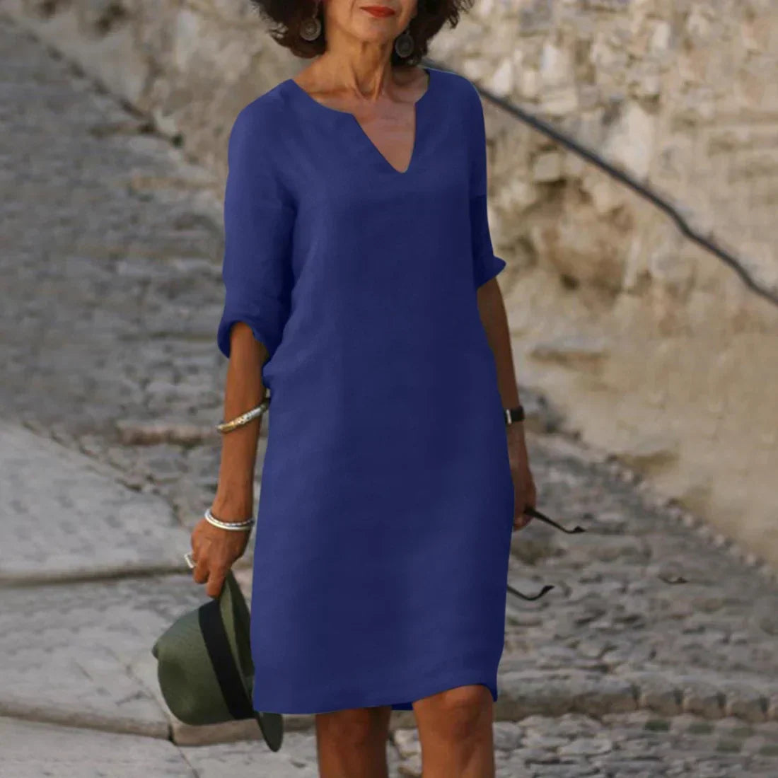 Elena | Women's Relaxed V-Neck Half Sleeve Dress