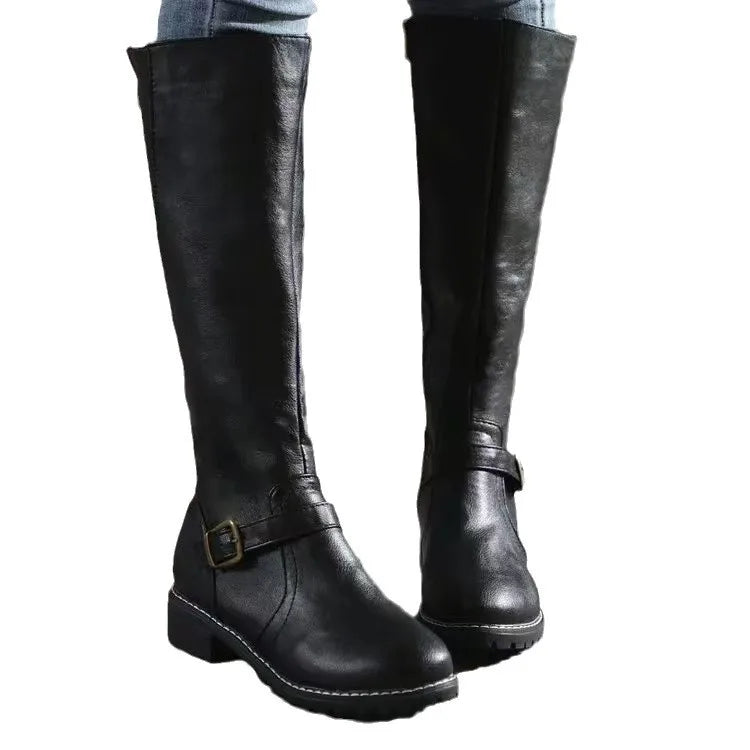 Lydia | Women's Leather Knee-High Buckle Riding Boots