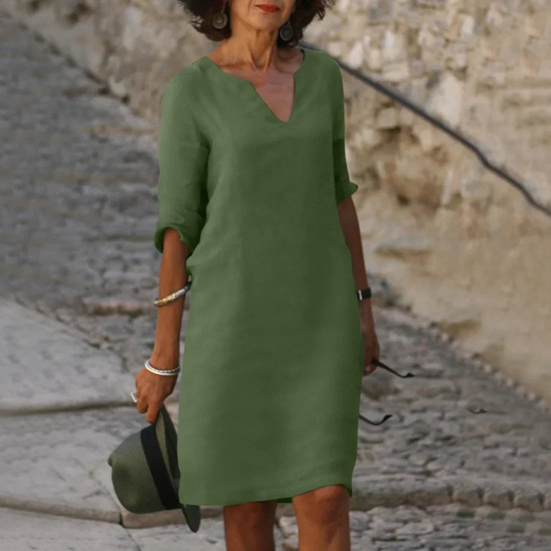 Elena | Women's Relaxed V-Neck Half Sleeve Dress