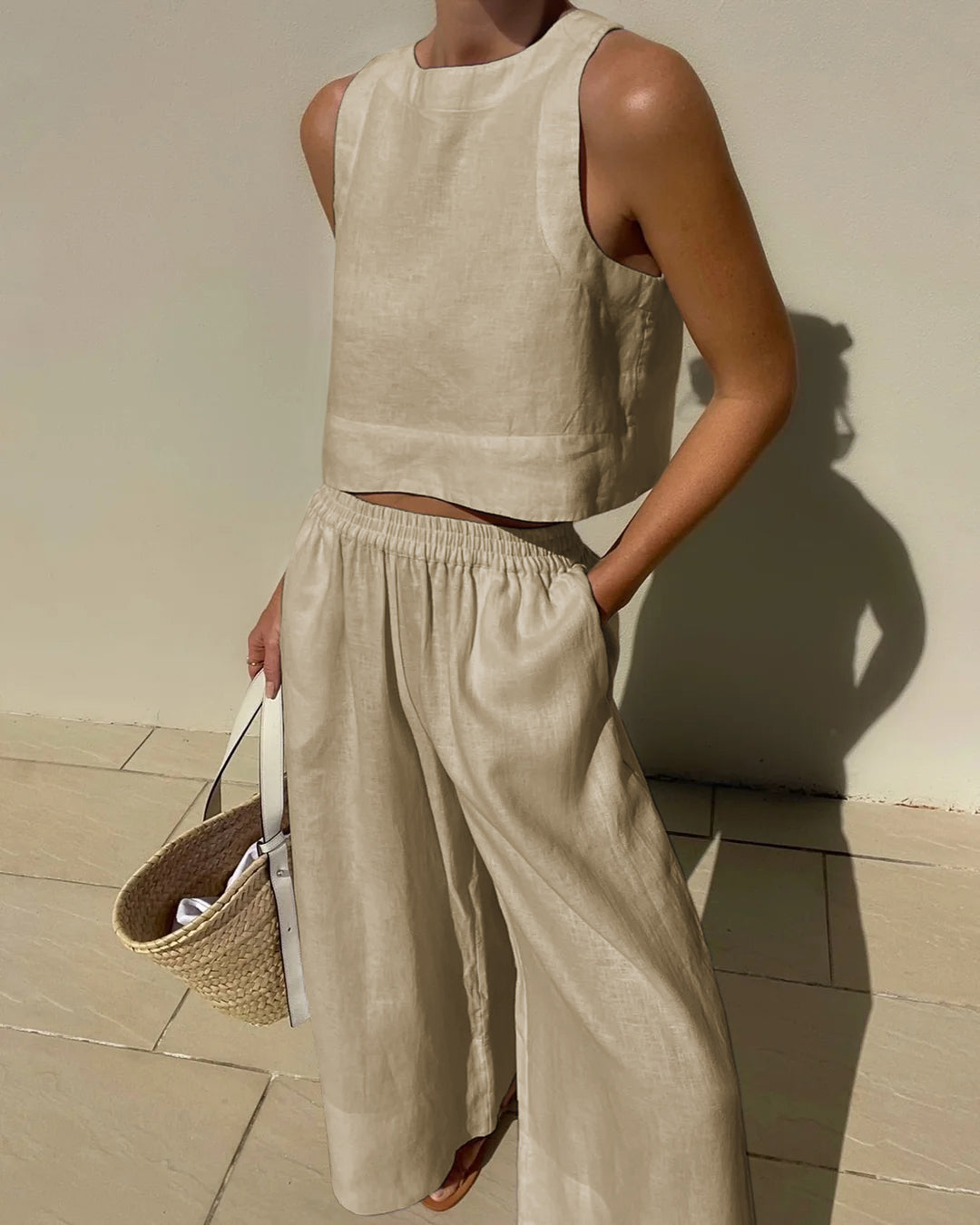 Sienna | Women's Linen Crop Top Wide Pant Set