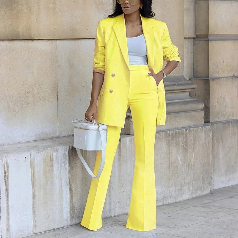 Olivia | Women's Double Breasted Blazer Flare Pant Suit