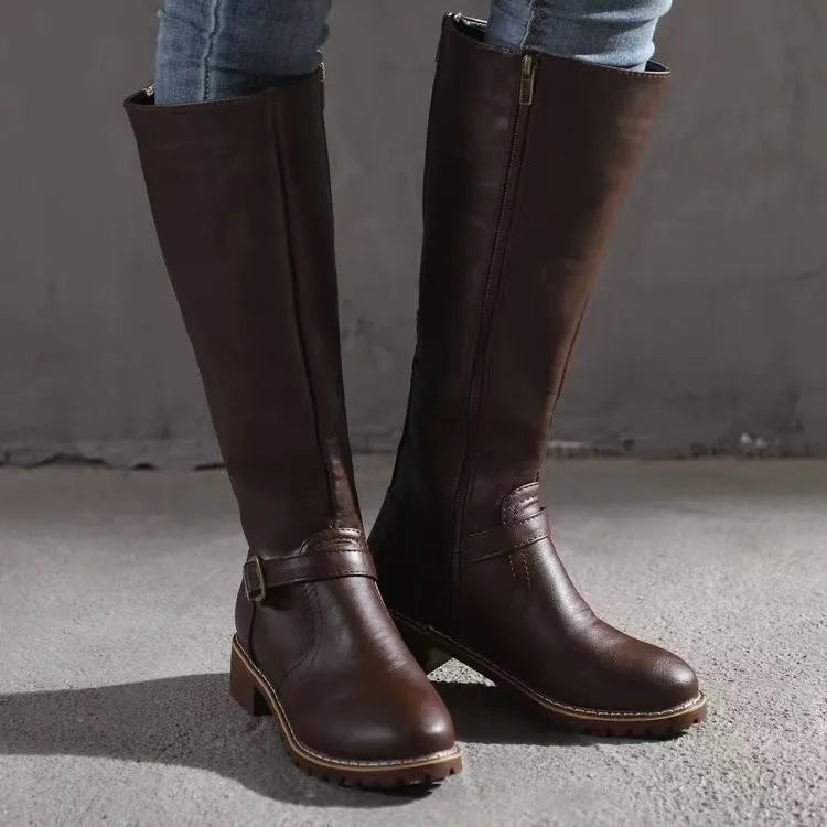 Lydia | Women's Leather Knee-High Buckle Riding Boots