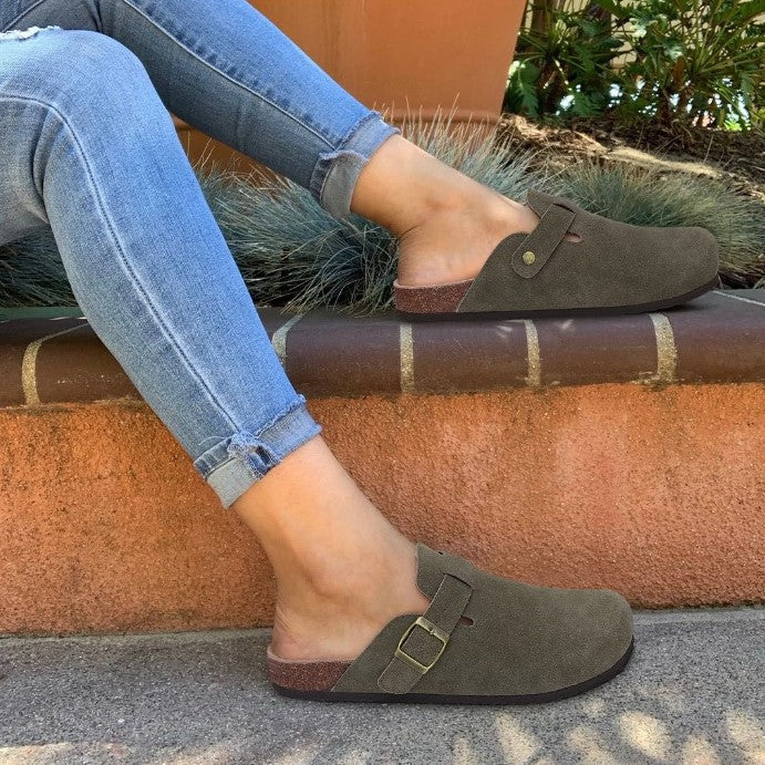 Nora | Women's Flat Closed Toe Buckle Clogs