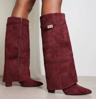 Elisa | Women's Suede Knee High Block Heel Boots