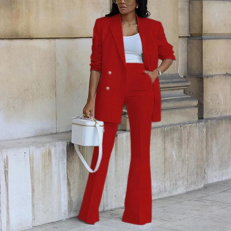 Olivia | Women's Double Breasted Blazer Flare Pant Suit