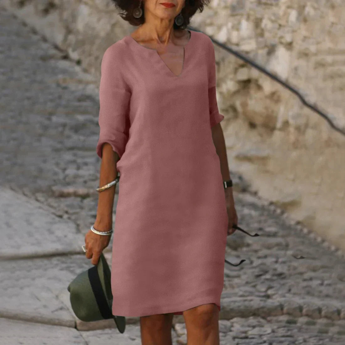 Elena | Women's Relaxed V-Neck Half Sleeve Dress