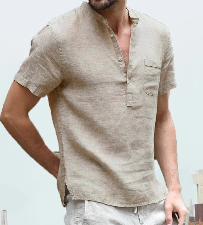Ethan | Men's Linen V Neck Henley Shirt
