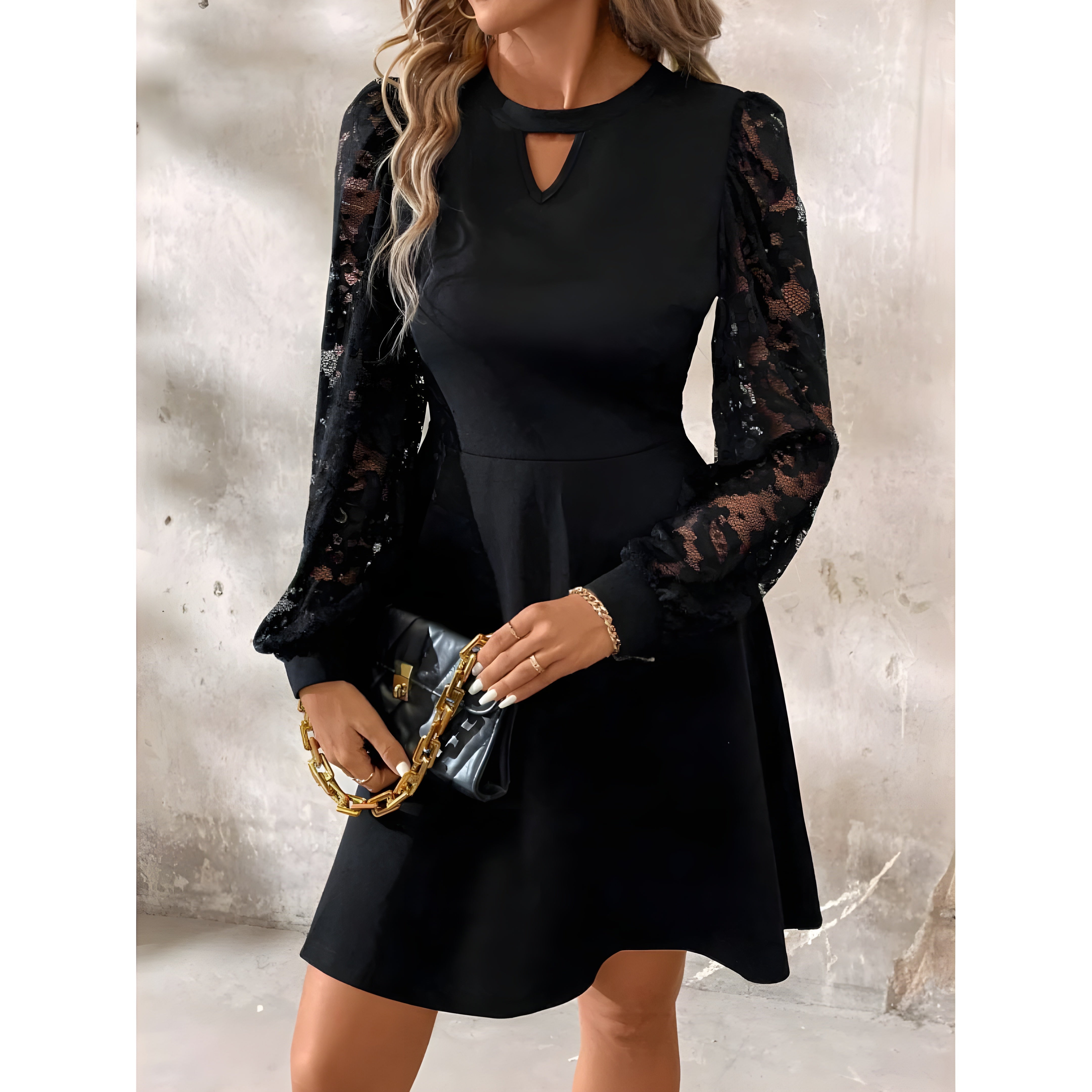 Elena | Women's Long Sleeve Round Neck Midi Dress