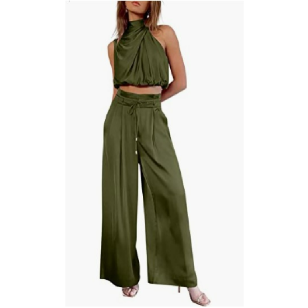 Clara | Women's Satin Twist Top And Palazzo Set
