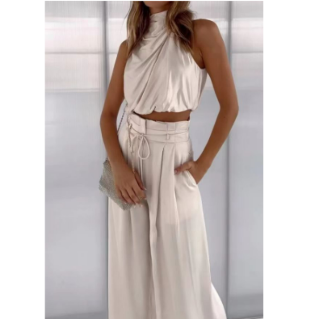 Clara | Women's Satin Twist Top And Palazzo Set