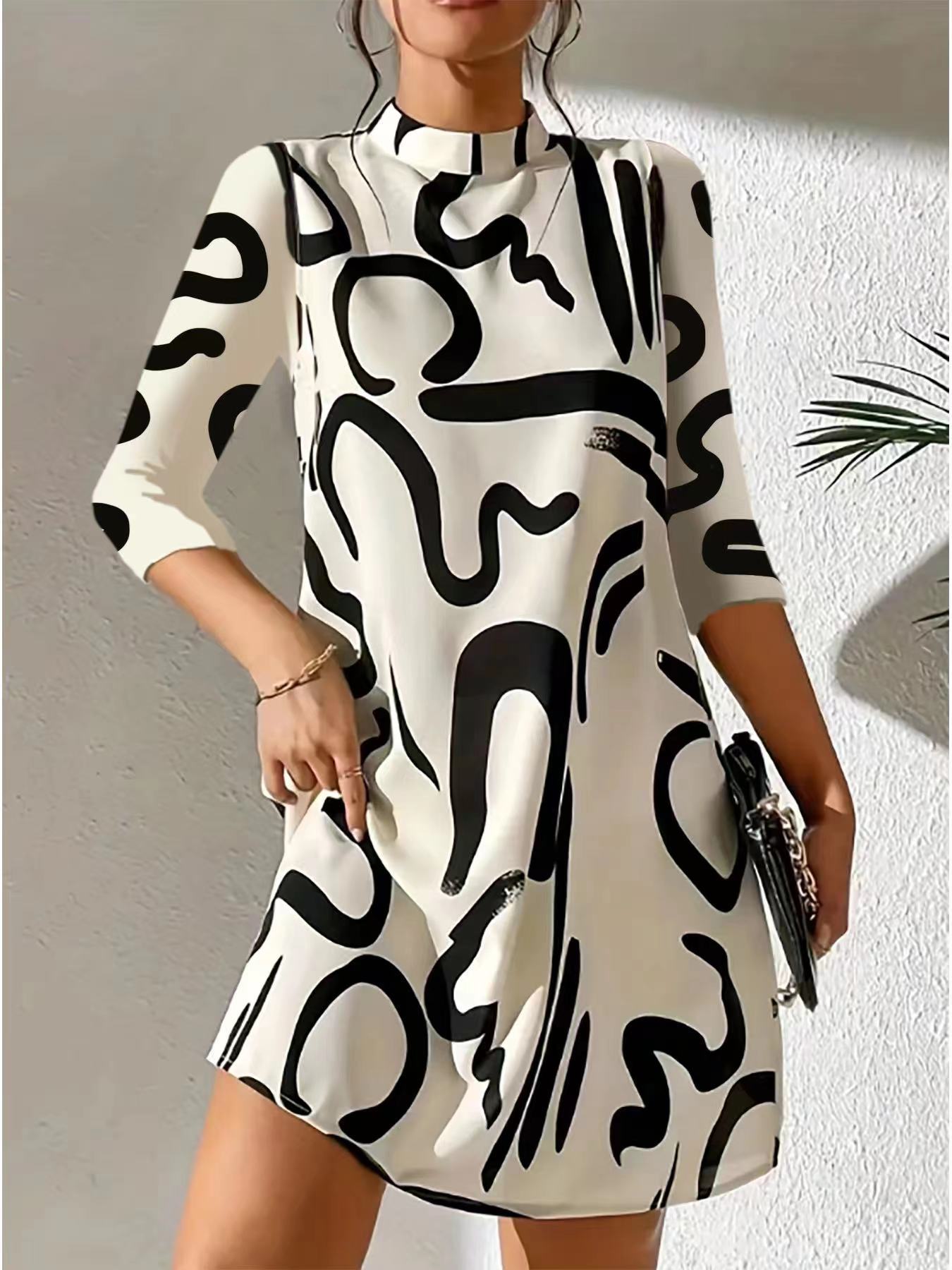 Nora | Women's Abstract Print Mock Neck Dress