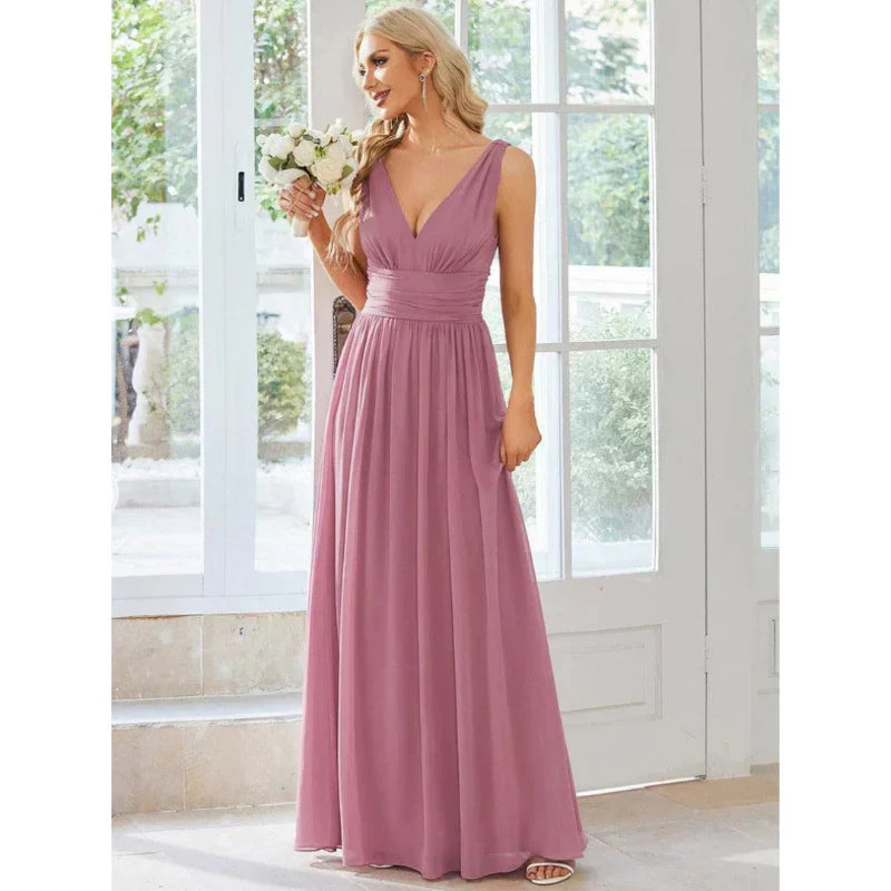 Amelia | Women's Sleeveless V Neck Chiffon Maxi Dress