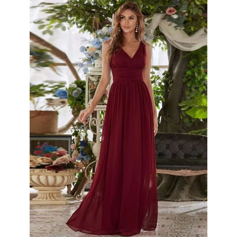 Amelia | Women's Sleeveless V Neck Chiffon Maxi Dress