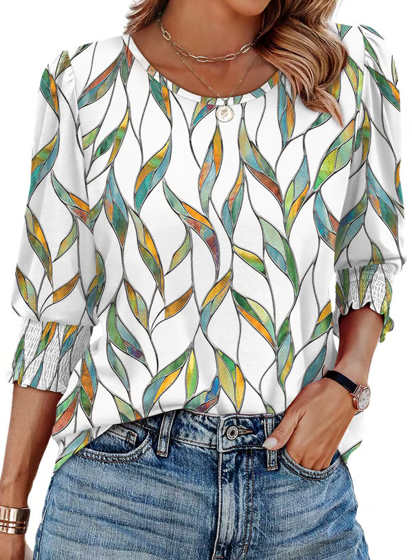 Mia | Women's Printed Round Neck Blouse