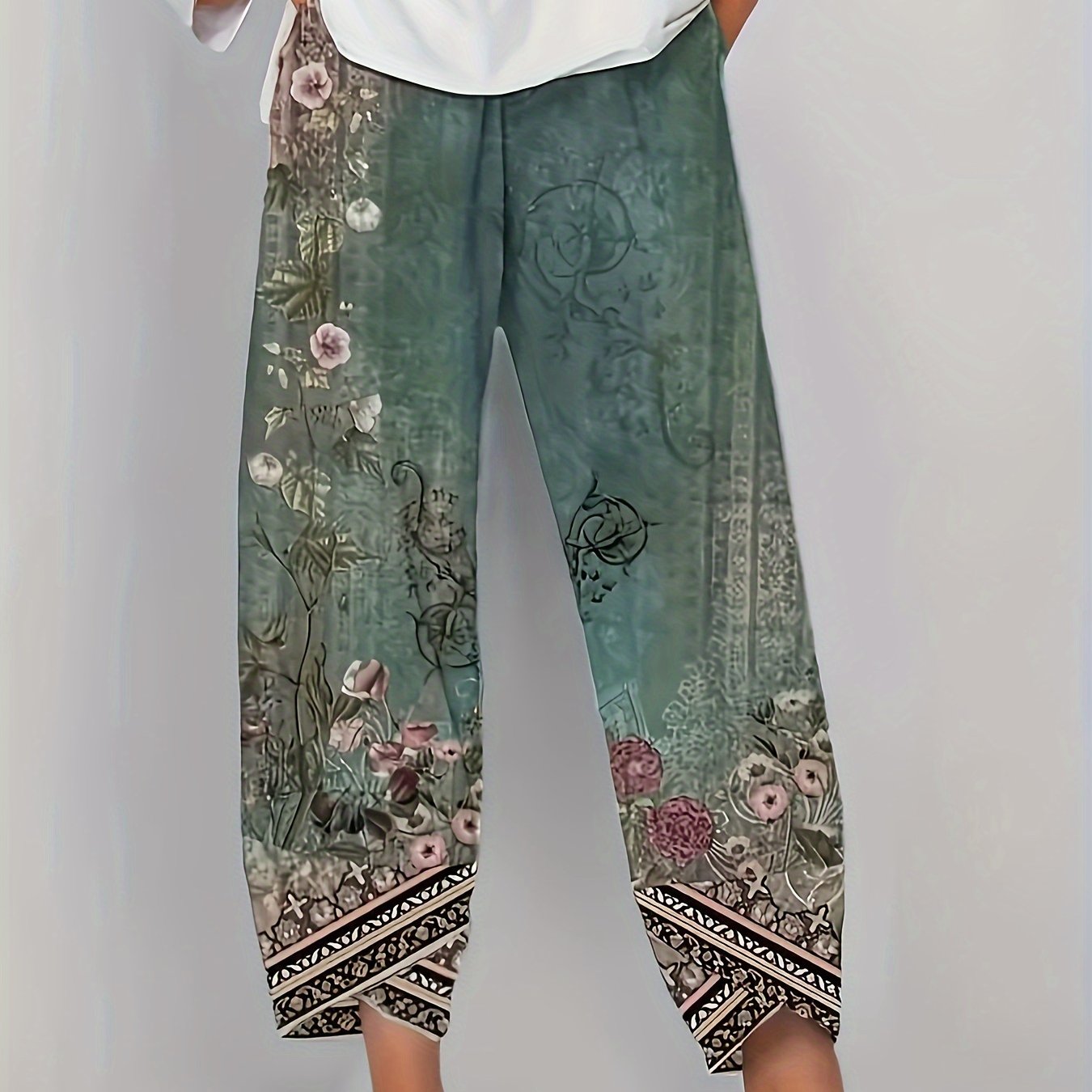 Maya | Women's Boho Floral Wide-Leg Capri Pants