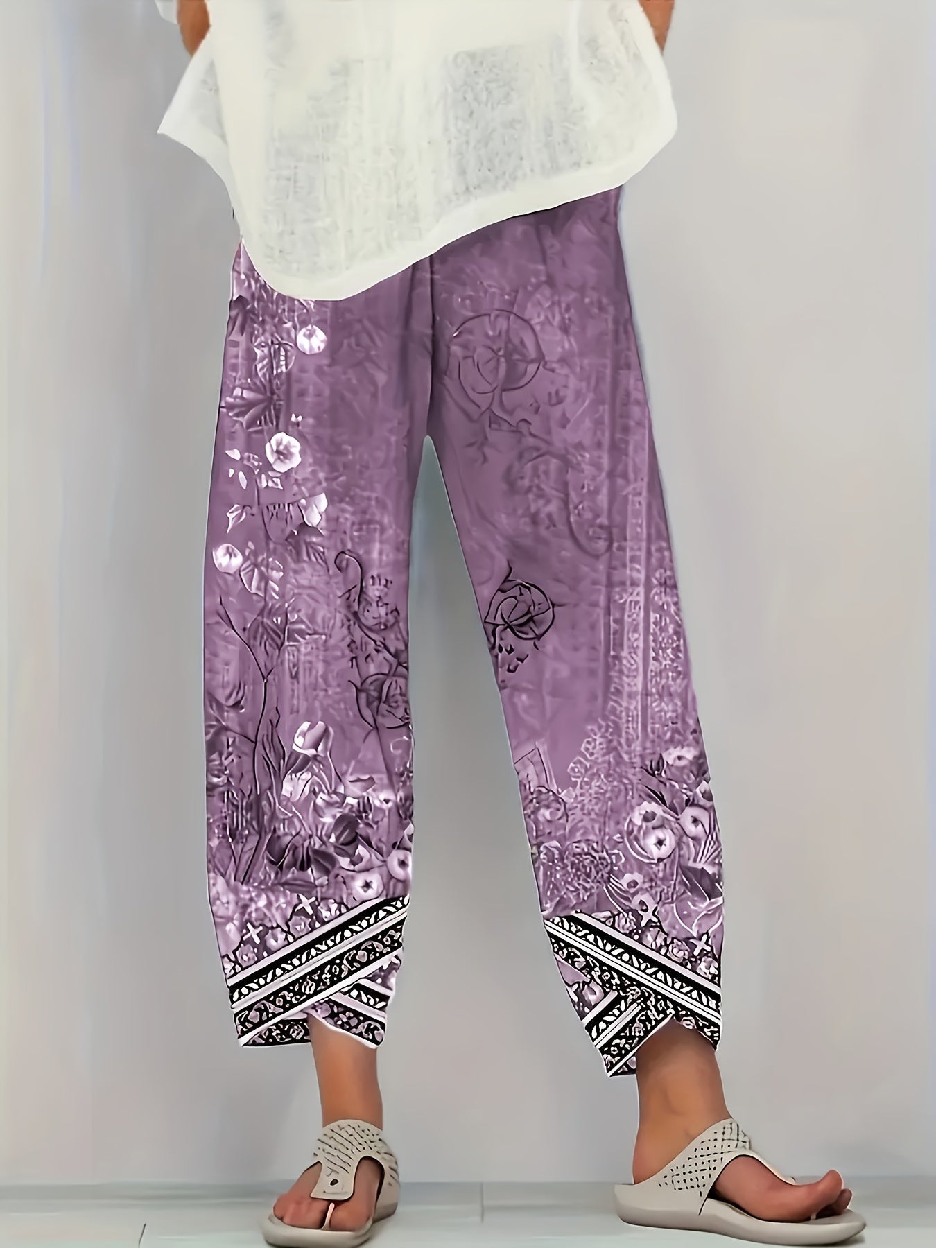 Maya | Women's Boho Floral Wide-Leg Capri Pants