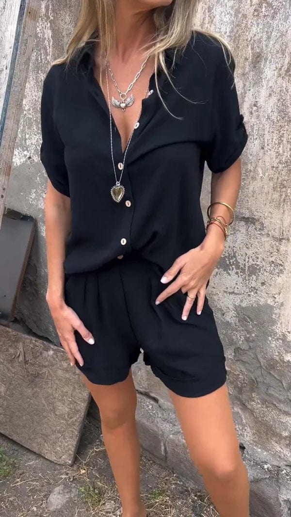 Sienna | Women's Button Front Shirt & Shorts Casual Set