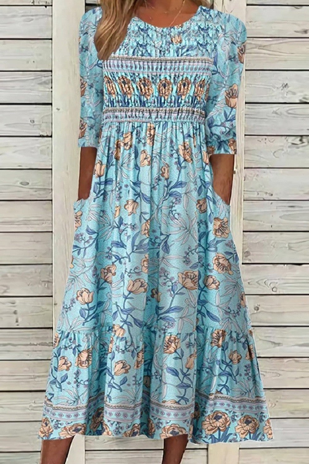 Aria | Women's Floral Smocked Flared Midi Dress