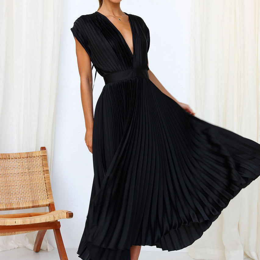Elena | Women's Pleated V-Neck Midi Dress