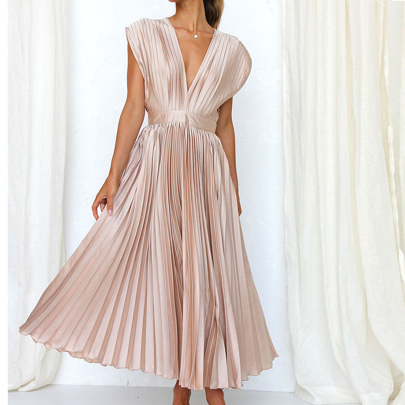 Elena | Women's Pleated V-Neck Midi Dress