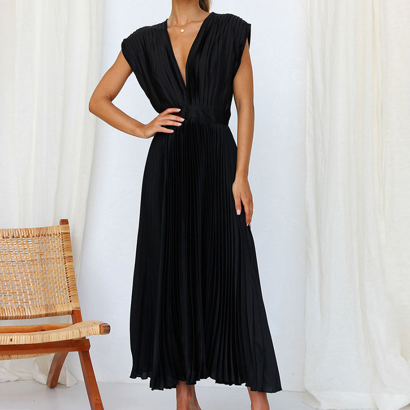 Elena | Women's Pleated V-Neck Midi Dress