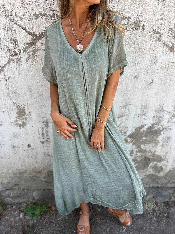Autumn | Women's V-Neck Short Sleeve Midi Dress