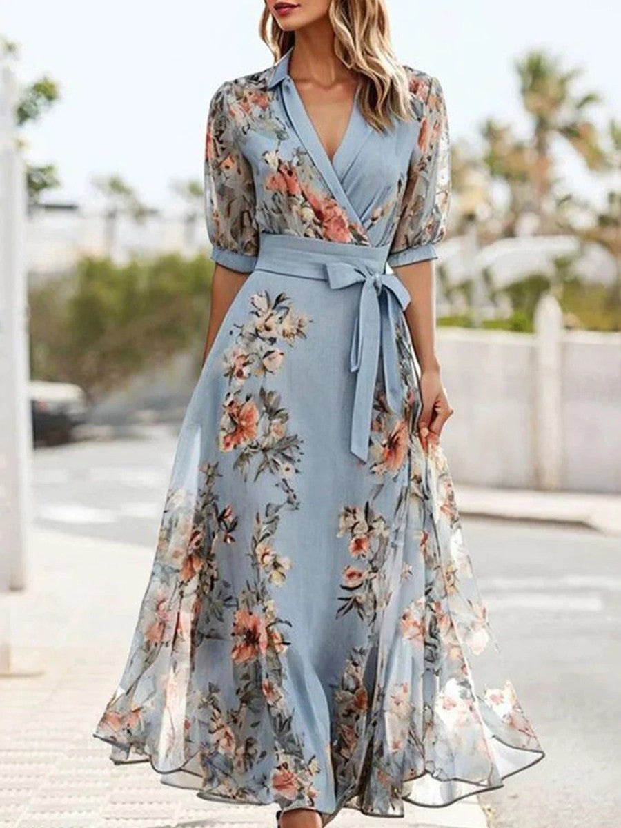 Sophie | Women's Floral V-Neck Tie Waist Dress