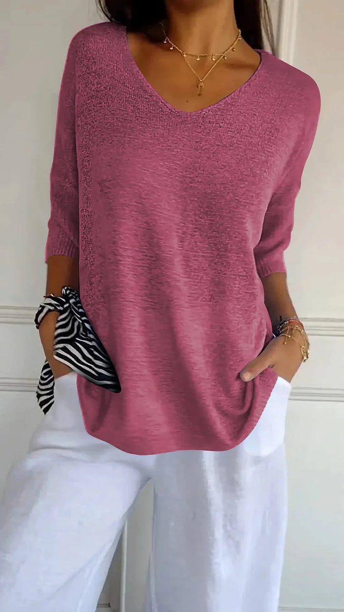 Chloe | Women's Knitted V-Neck 3/4 Sleeve Top