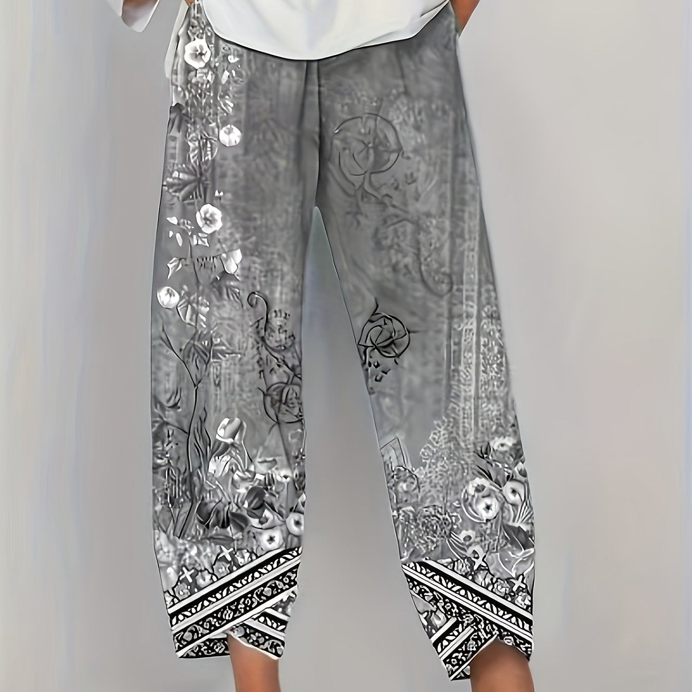 Maya | Women's Boho Floral Wide-Leg Capri Pants