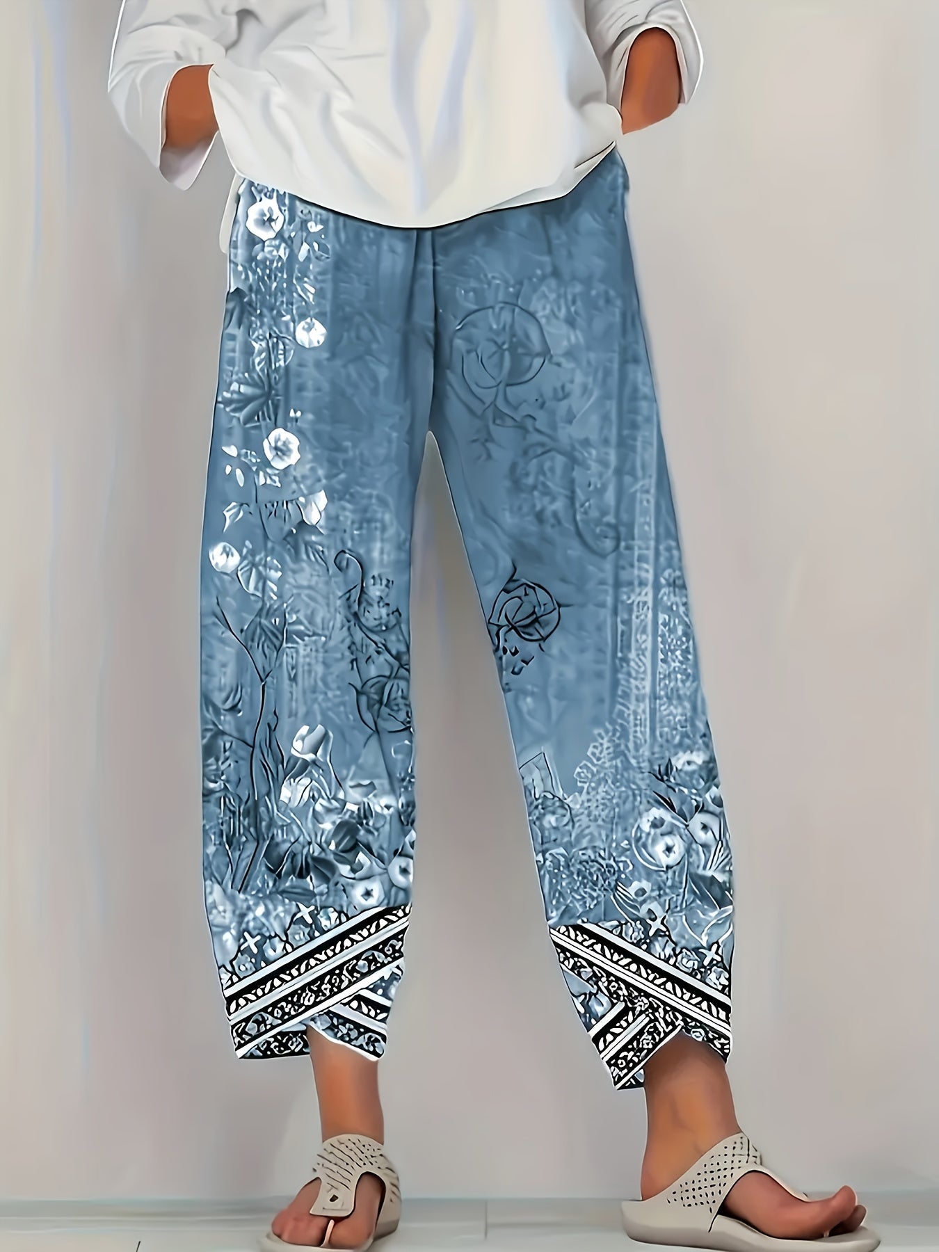 Maya | Women's Boho Floral Wide-Leg Capri Pants