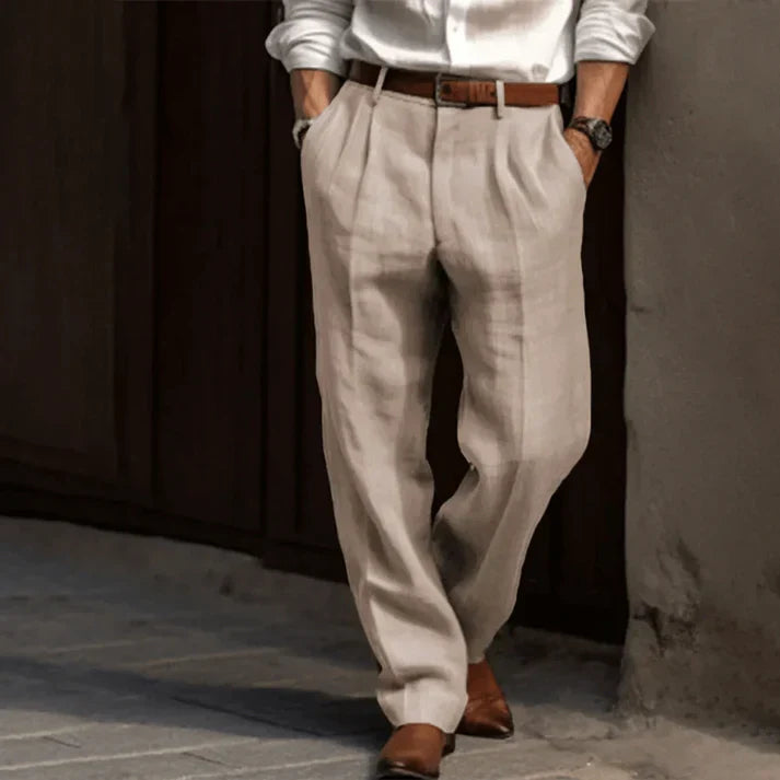 Marco | Men's Double-Pleated Linen Trousers