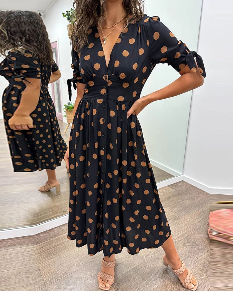 Isabella | Women's Polka Dot V-Neck Midi Dress