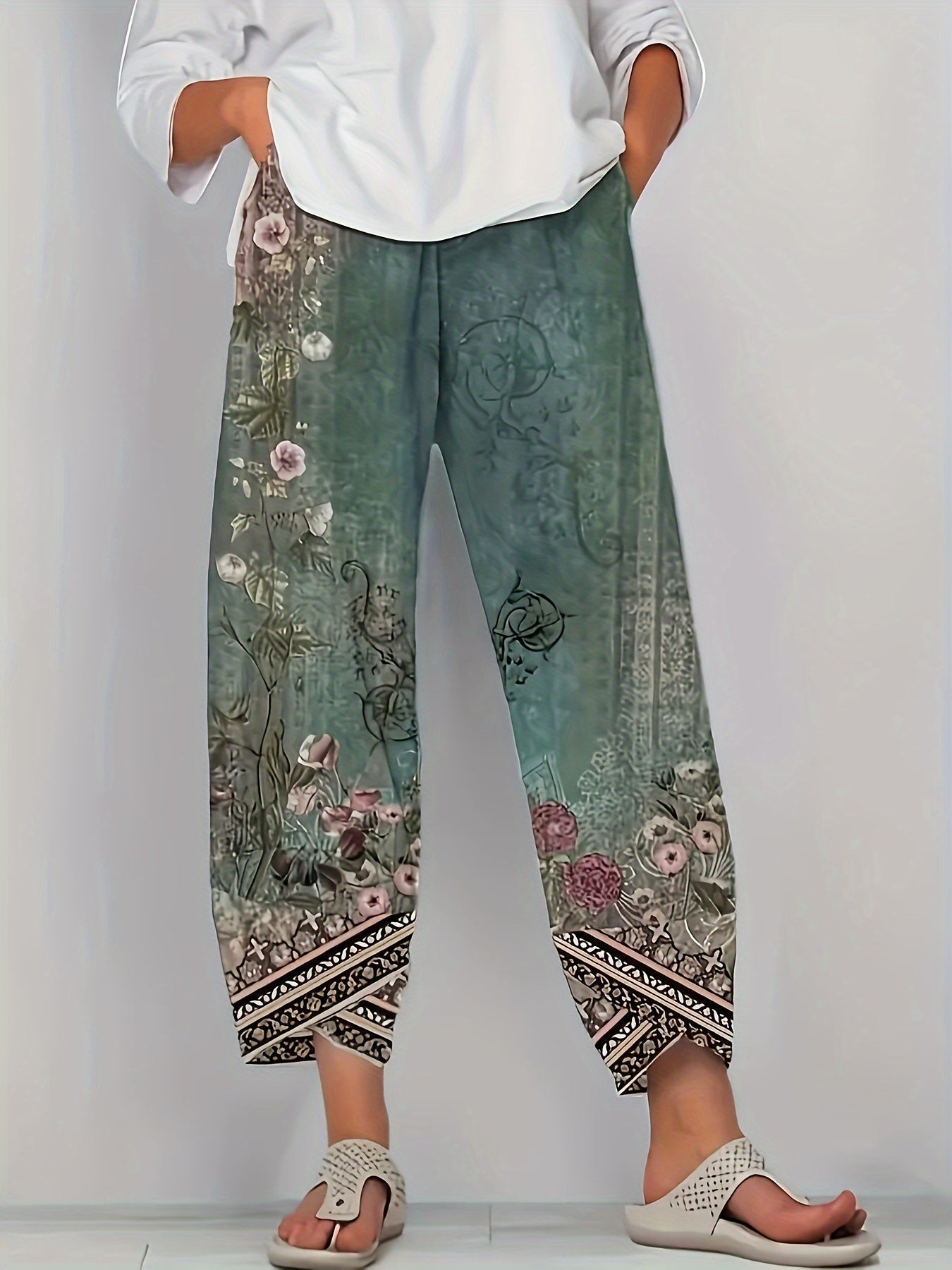 Maya | Women's Boho Floral Wide-Leg Capri Pants
