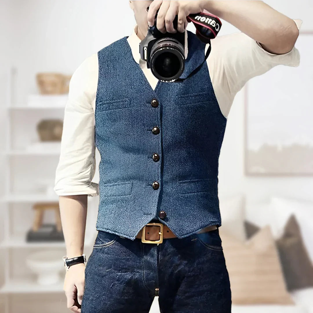 Oliver | Men's Tailored Herringbone Button Front Vest