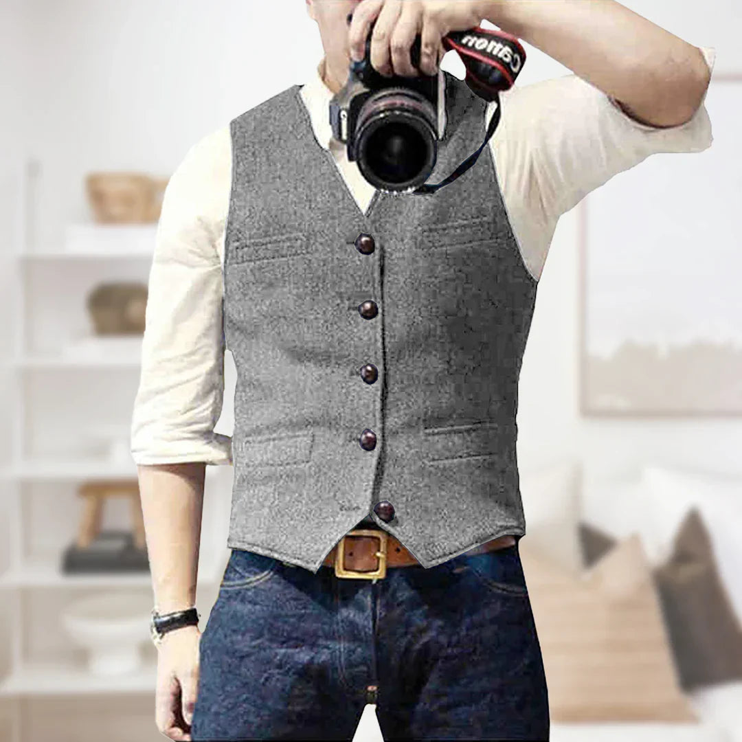 Oliver | Men's Tailored Herringbone Button Front Vest