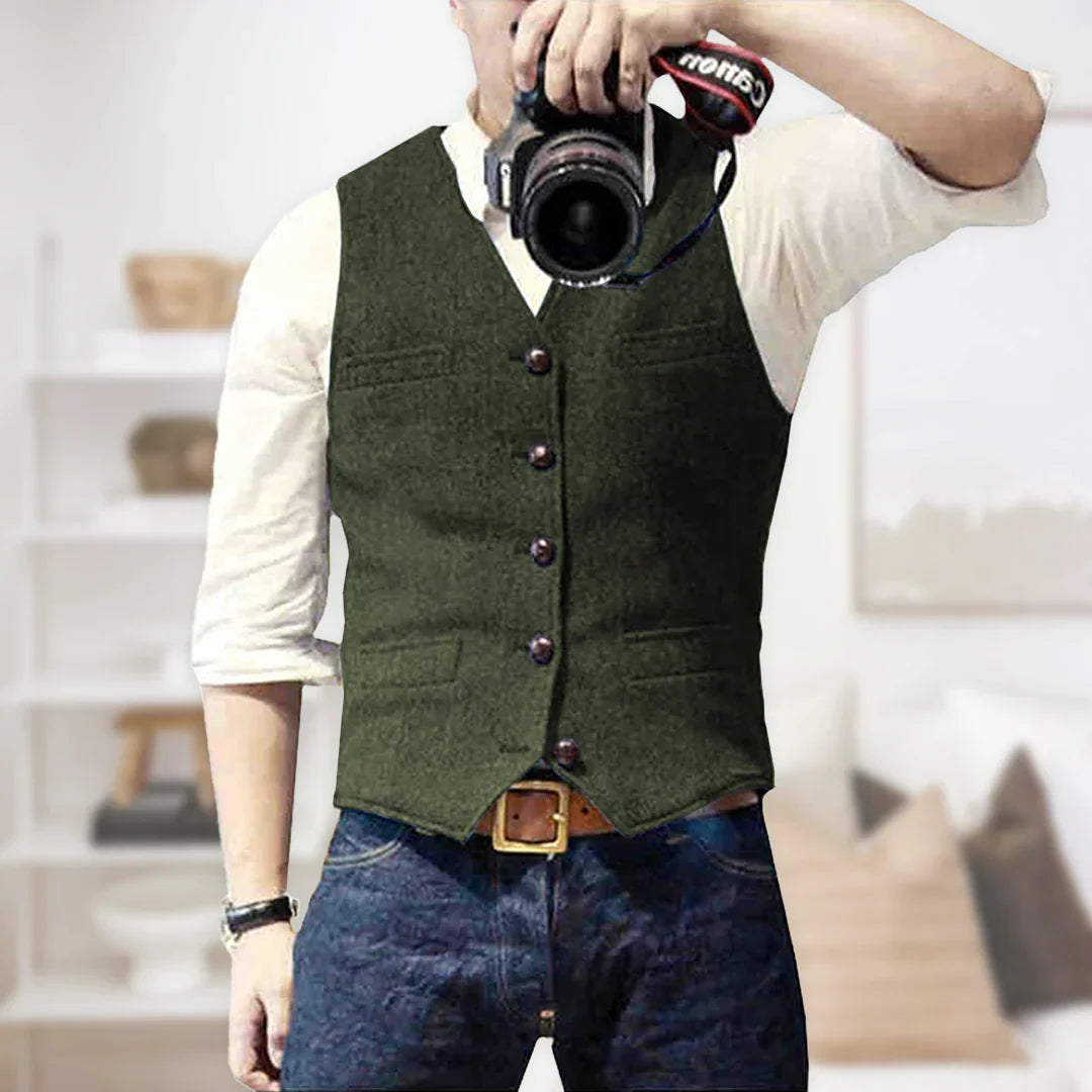 Oliver | Men's Tailored Herringbone Button Front Vest