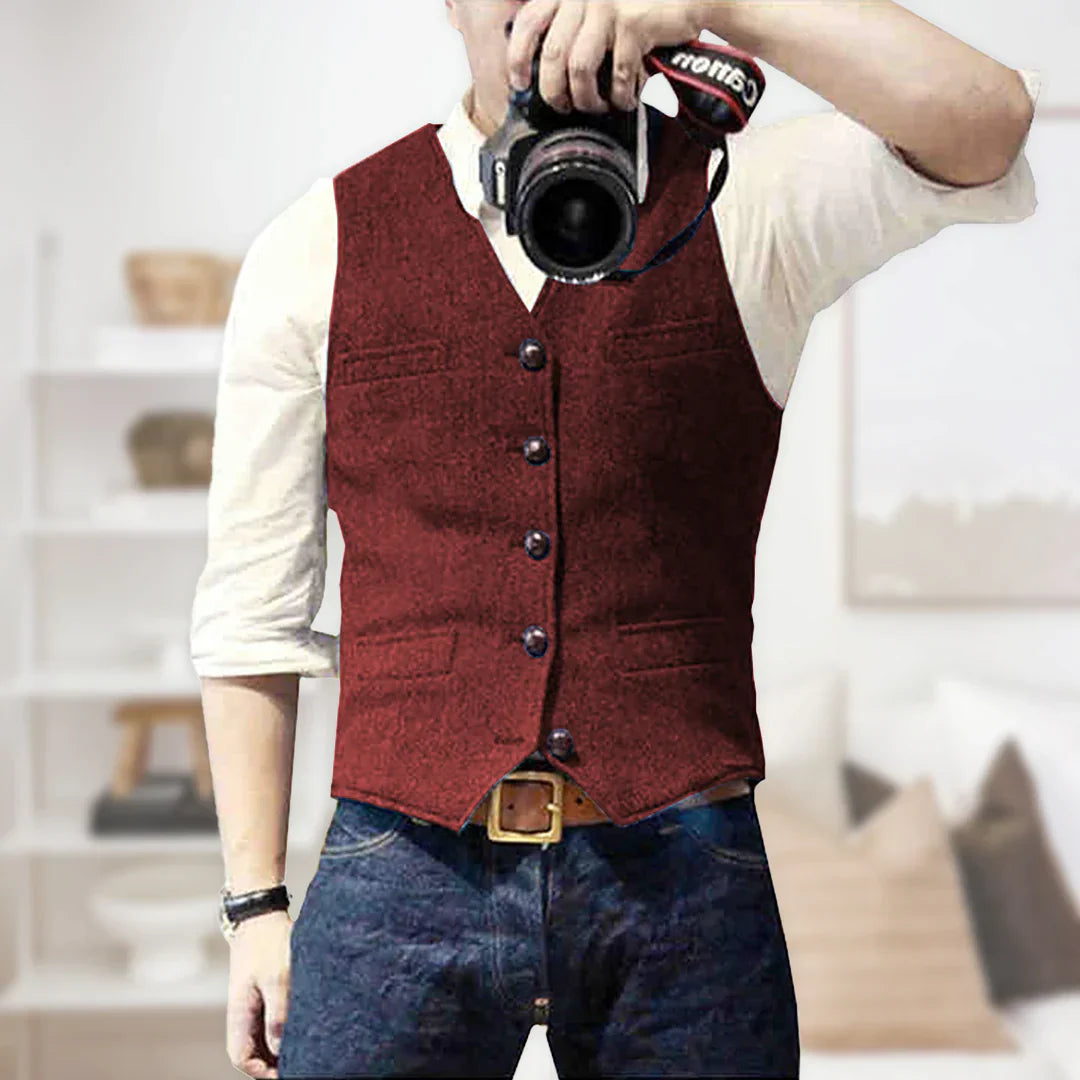 Oliver | Men's Tailored Herringbone Button Front Vest