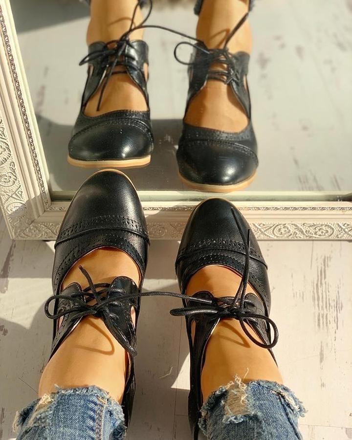 Audrey | Women's Vintage Lace-Up Block Heel Shoes